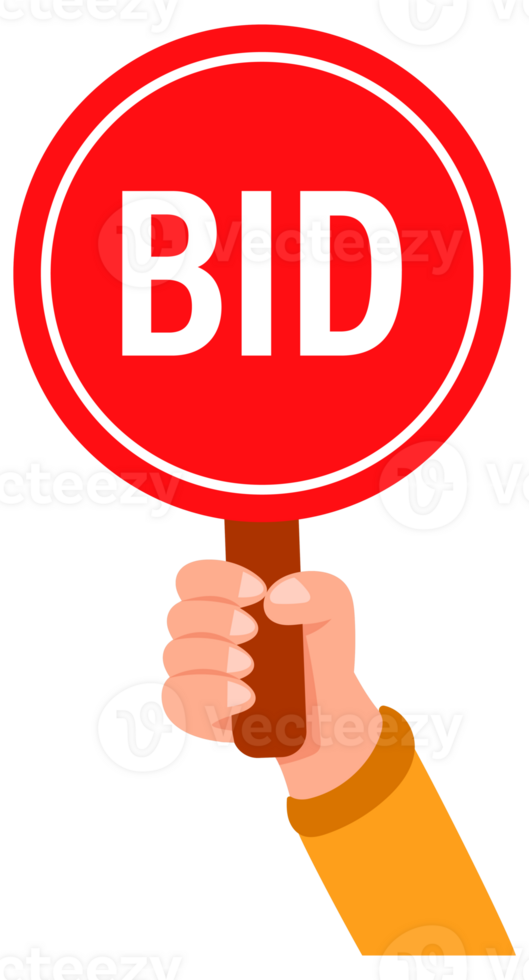People holding bid paddles making offers at auction png