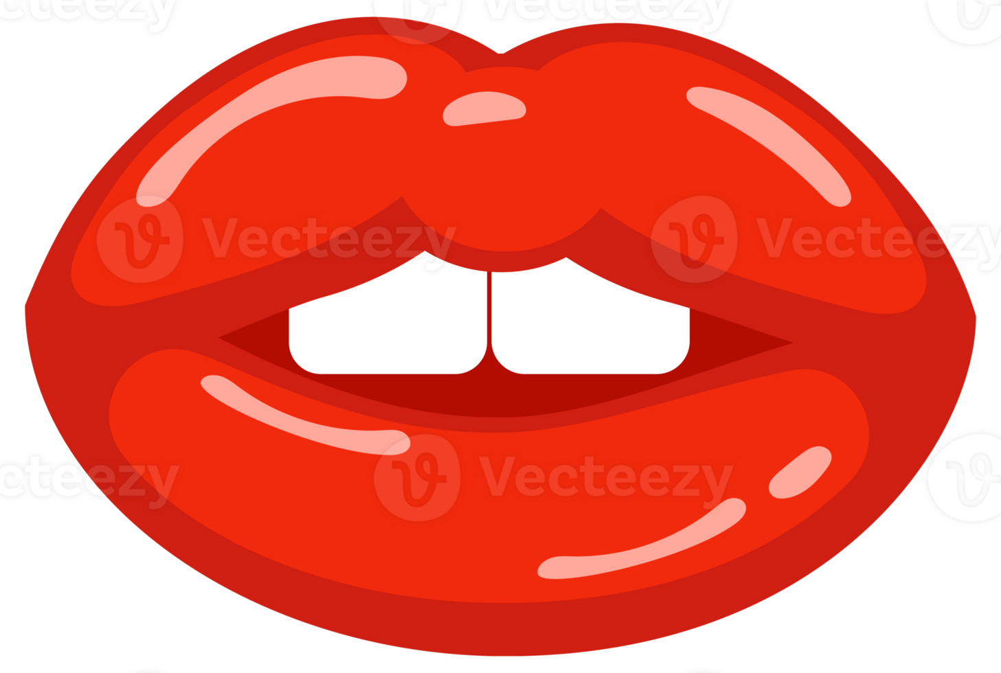 Six variations of woman's red lips showing different facial expressions like speaking, smiling, surprised and showing tongue png