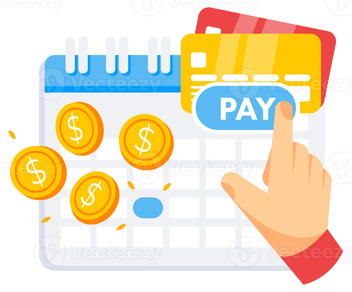 Subscription payment. Payment date in calendar. Tax pay scheduled on calendar. Planning schedule pay. illustration png