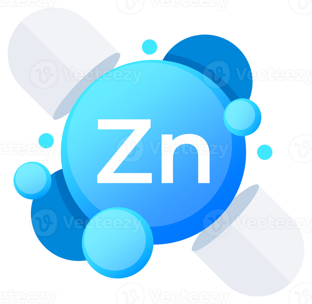 Zinc Zn mineral representation with shiny blue spheres for scientific and nutritional graphics png
