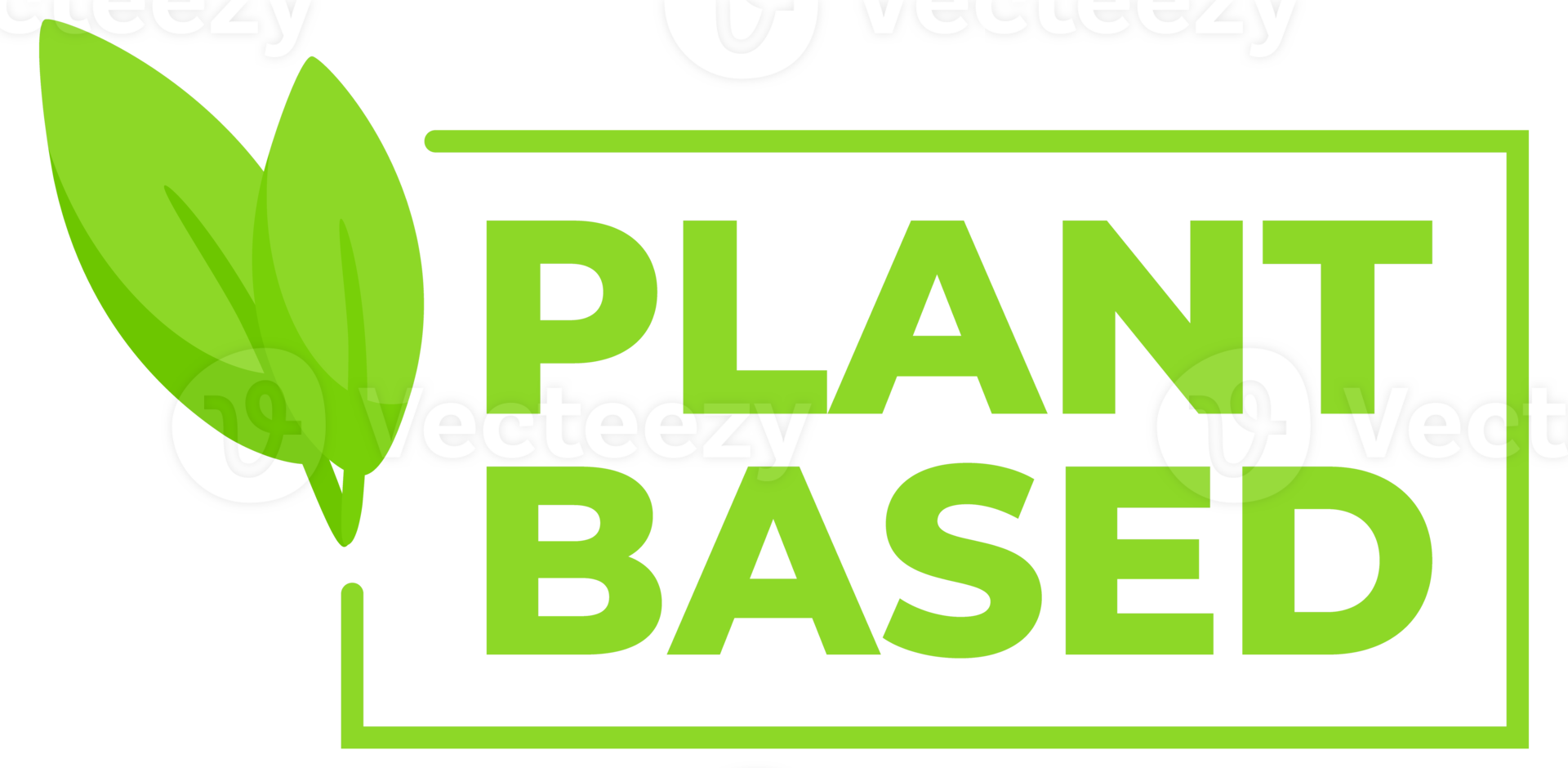 Set of green labels with Plant Based text. illustration png