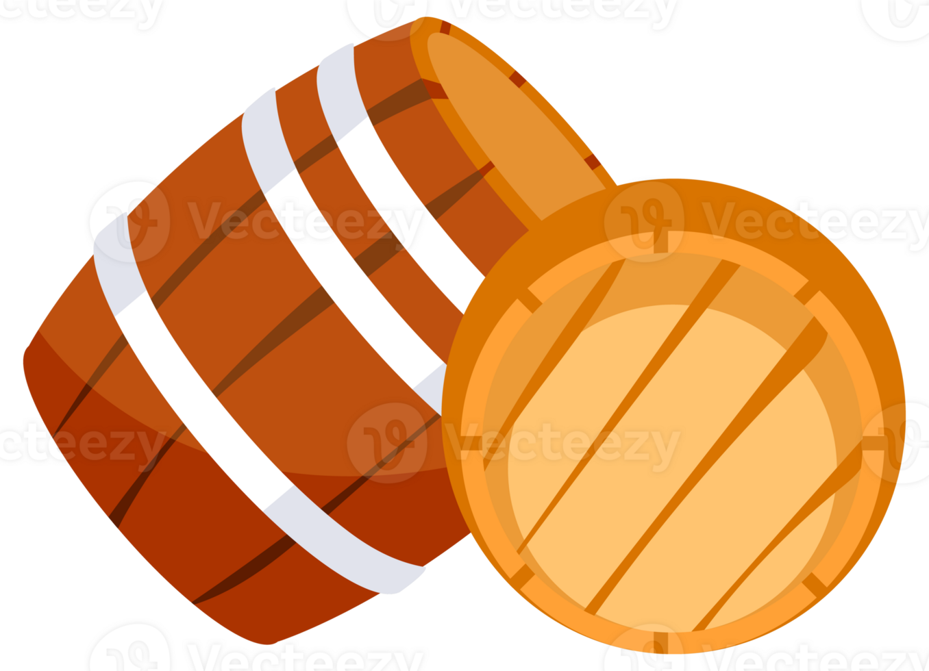 Wooden Barrel or Cask for Brewing Alcohol. Front and top view png