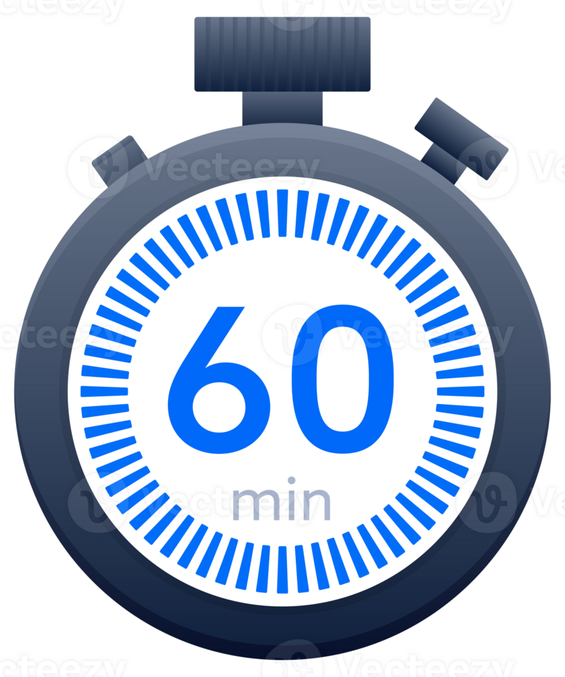 60 min timer and Stopwatch icons. Countdown symbol. Kitchen timer icon. illustration png