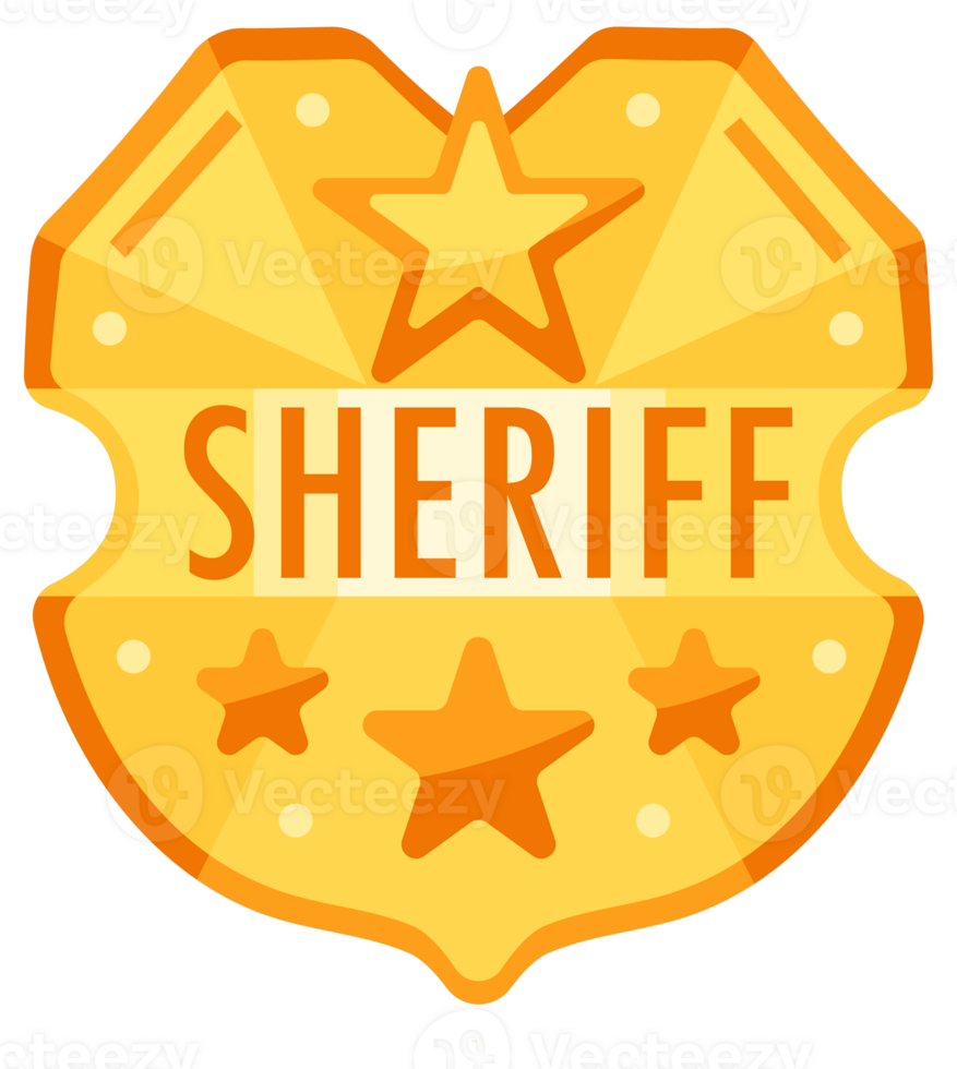 Four golden sheriff badges with stars are representing law enforcement in wild west png