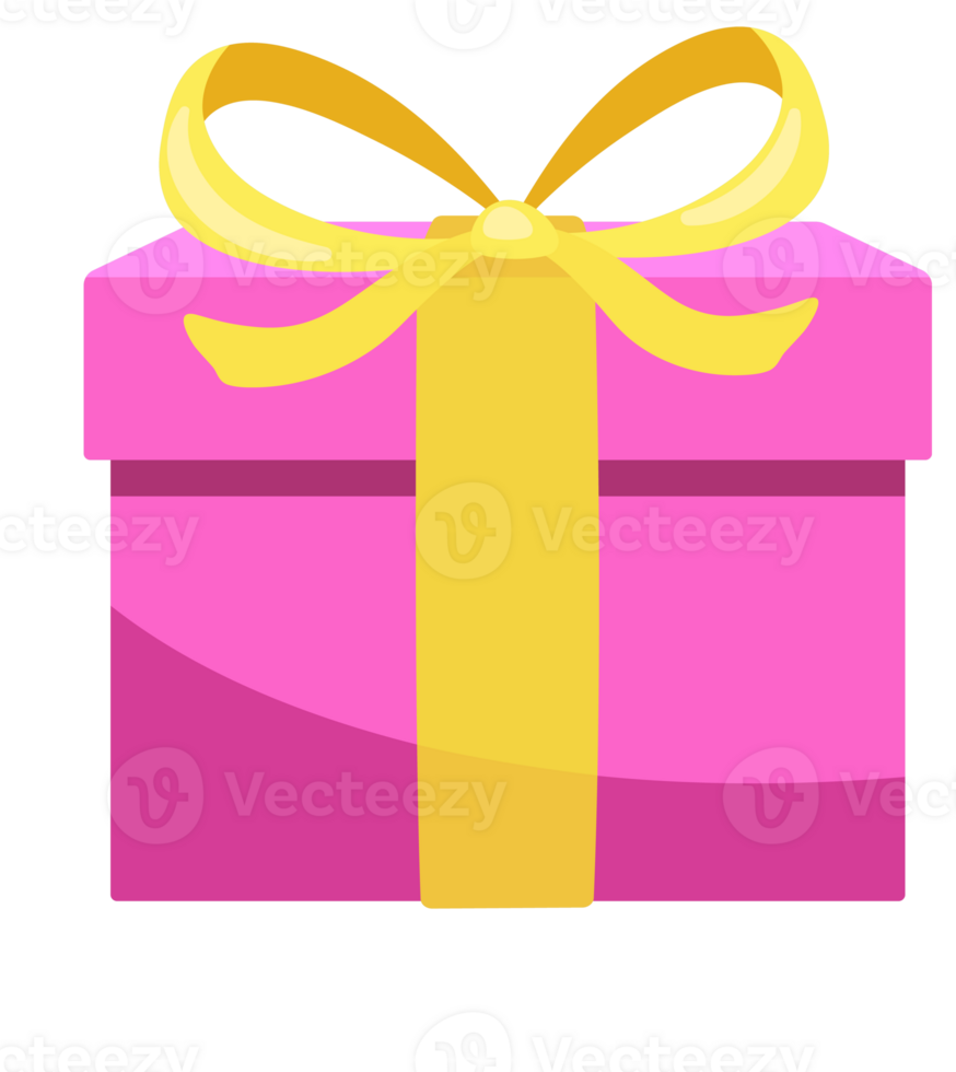 Set of pink gift boxes with yellow ribbons is floating and rotating on a white background png