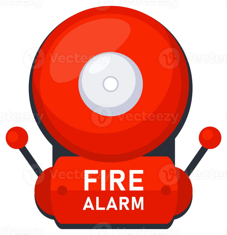 Red fire alarm bell. Alarm system signal device. Prevention, emergency. png