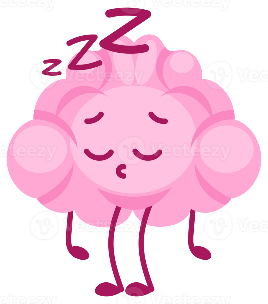 Set of cartoon brains representing mental states such as anger, relaxation, concentration, and sleepiness png