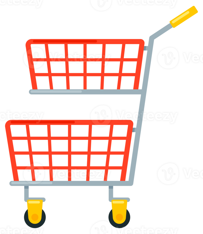 Set of empty supermarket carts and baskets for carrying groceries while shopping isolated on white background png
