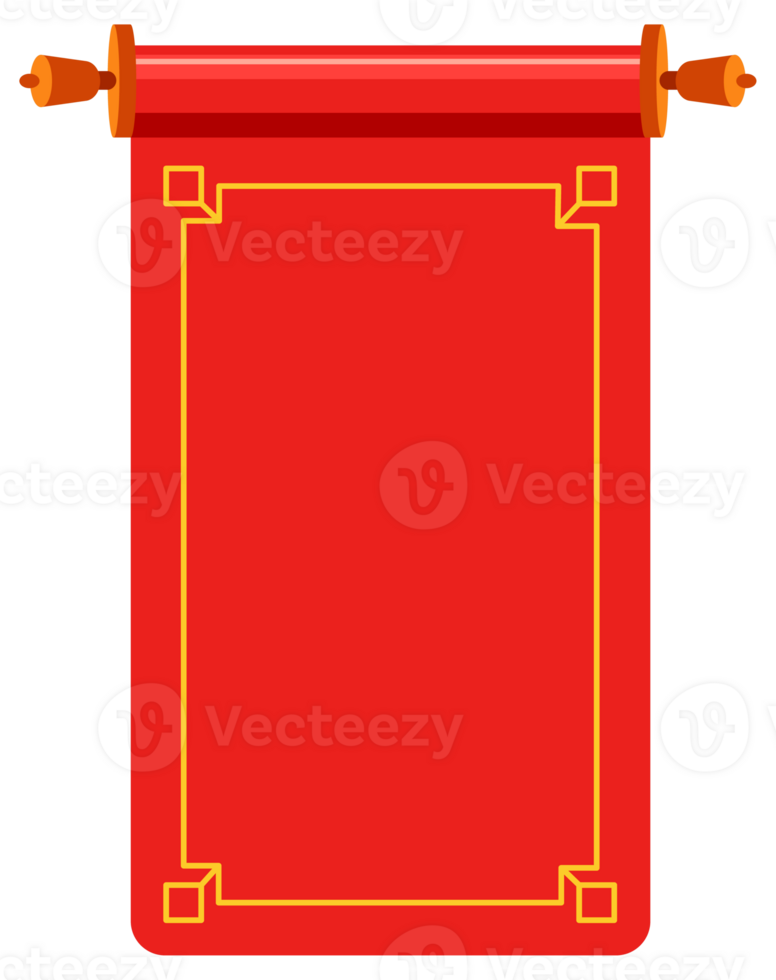 Set of red ancient scrolls. Chinese scroll set. illustration png