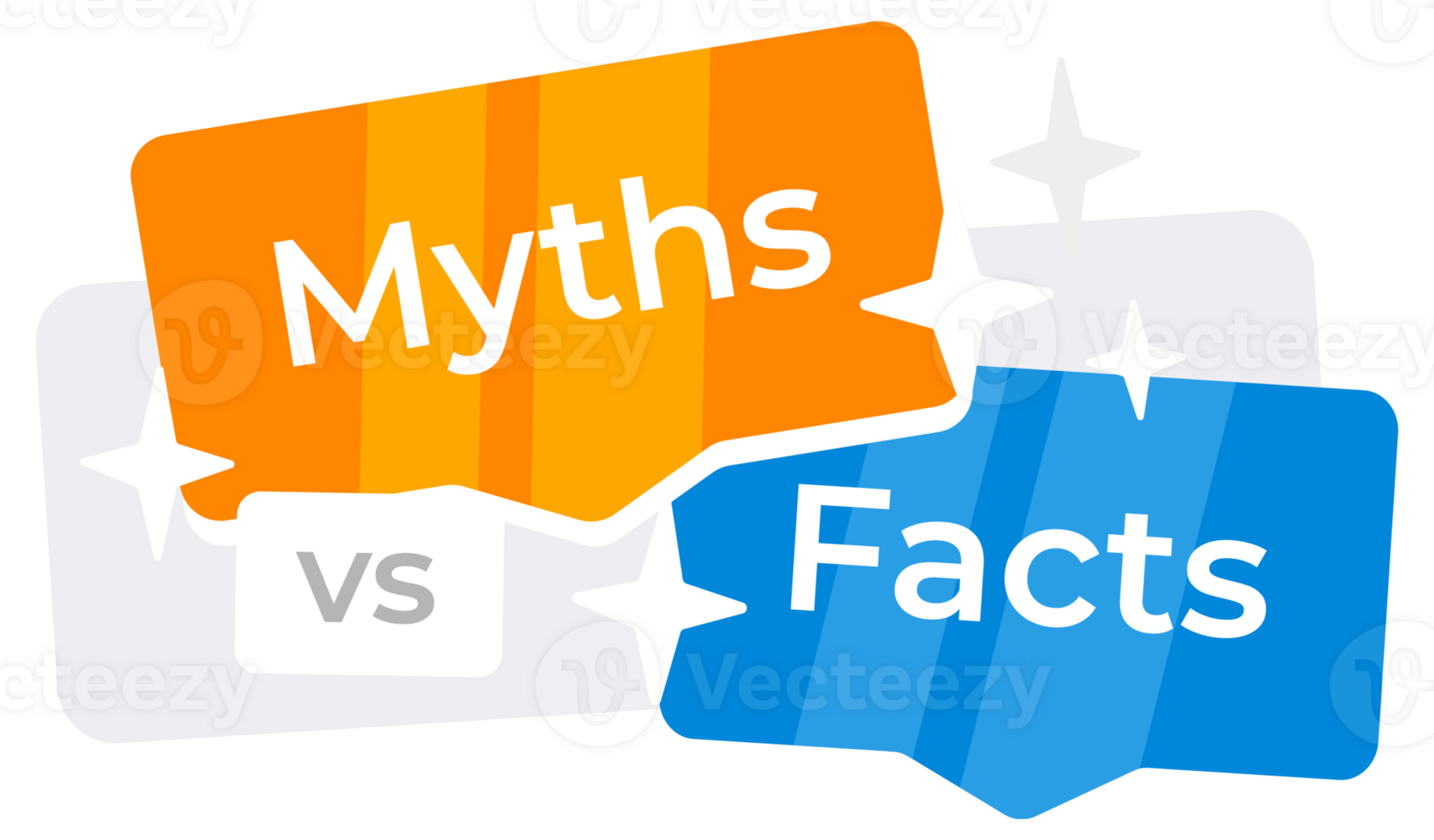 Speech bubbles with Myths and Facts written, symbolizing the comparison or debate between myths and facts. illustration png