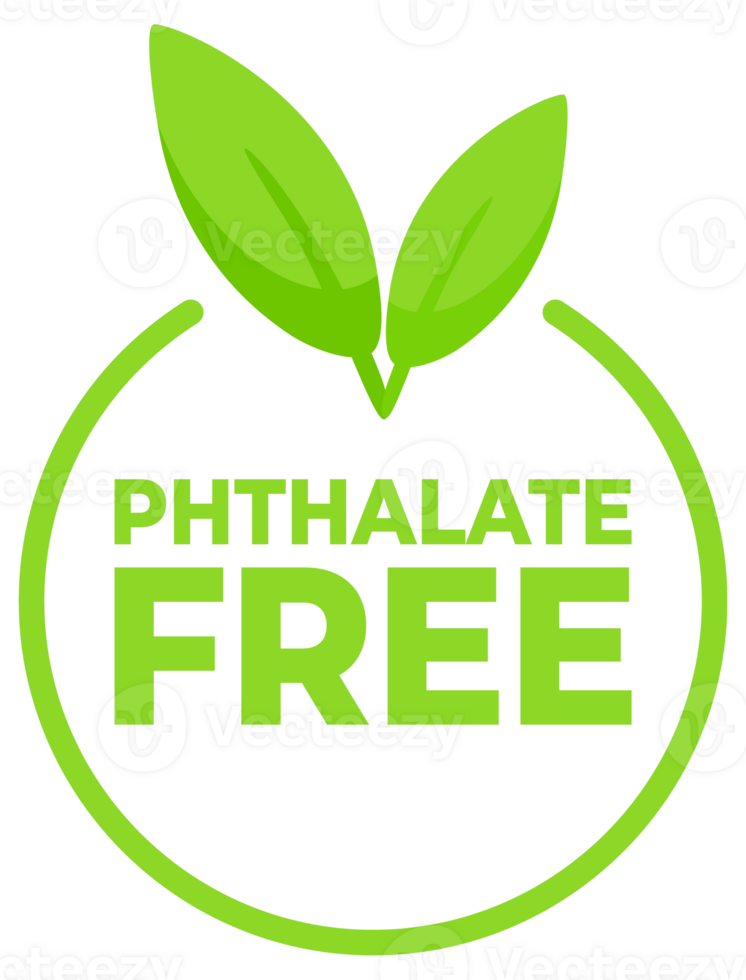 Set of green safety labels featuring Phthalate Free text and a leaf design, for health safe product packaging. png