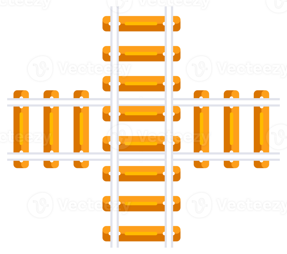 Set of railroad elements showing different types of railways with crossing and train wagons. png