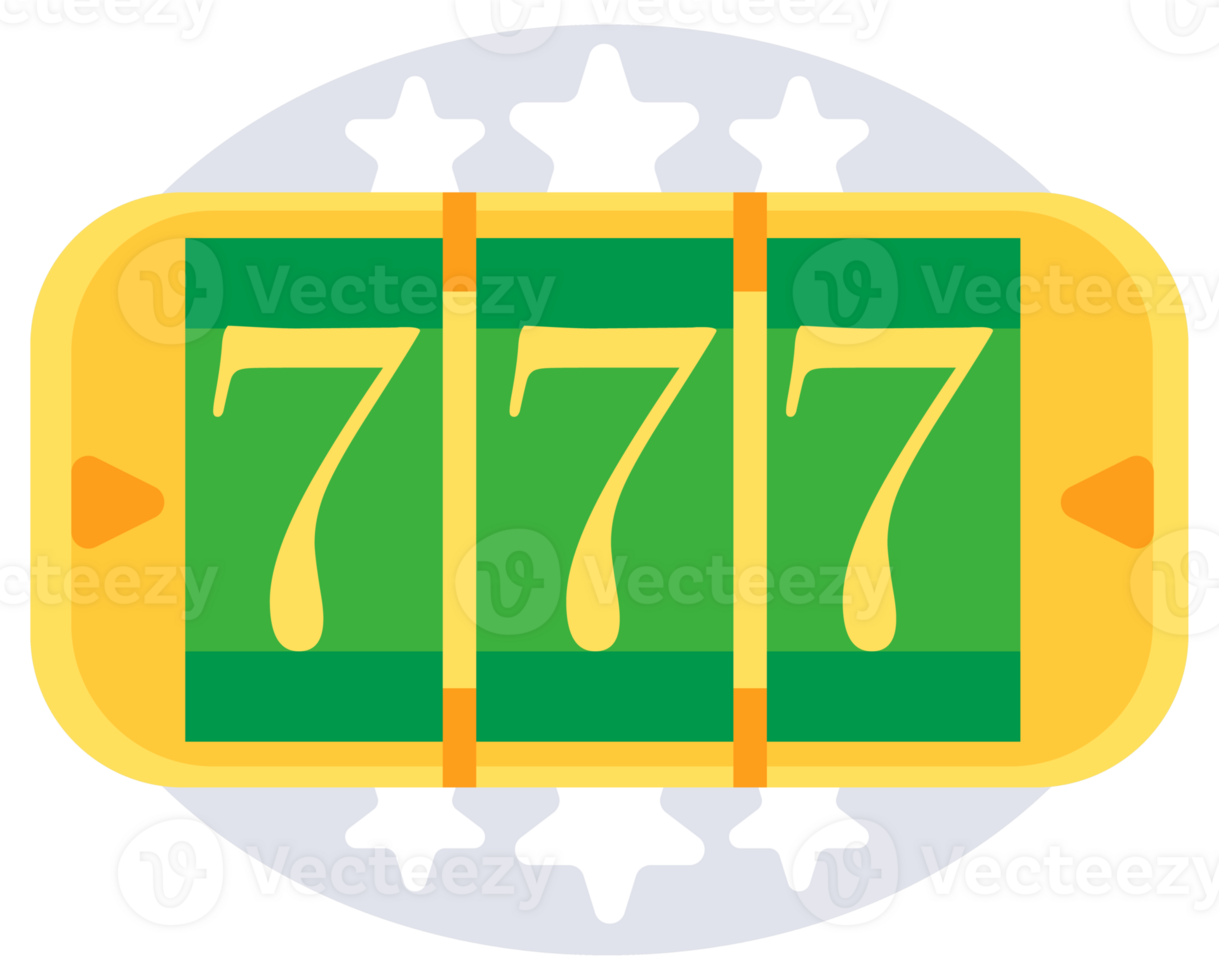 Set of different slot machines with spinning and gambling symbols showing the winning number seven combination png
