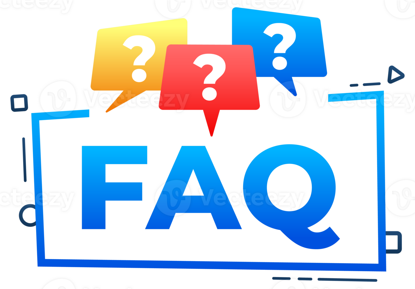 Faq concept with question marks in speech bubbles over a banner with the text inside png