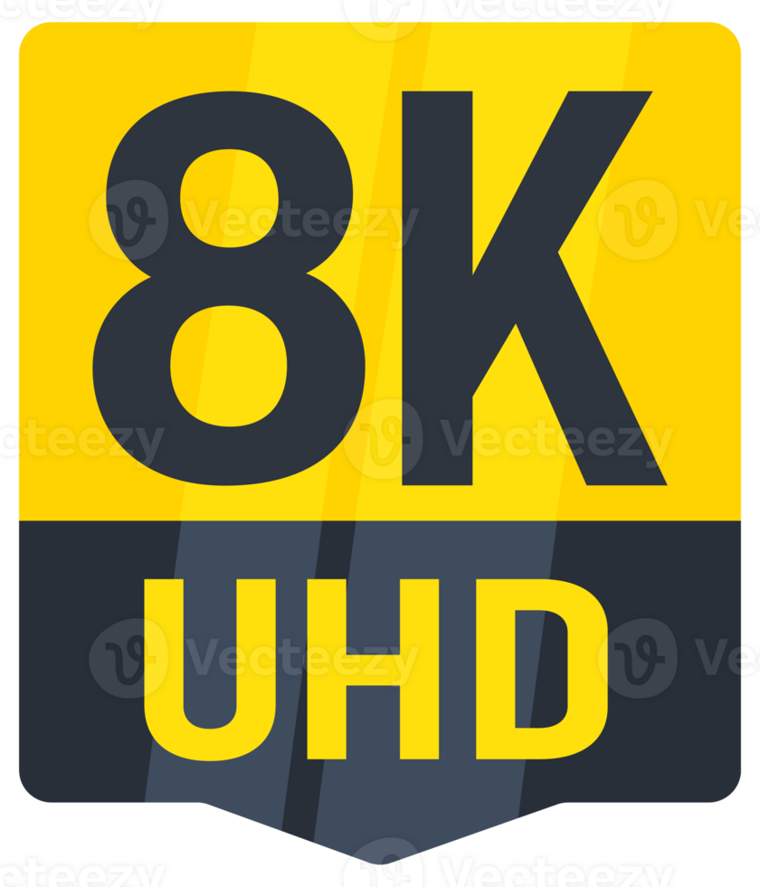 Set of yellow and black 8k ultra hd resolution tv screen stickers showing television display format png