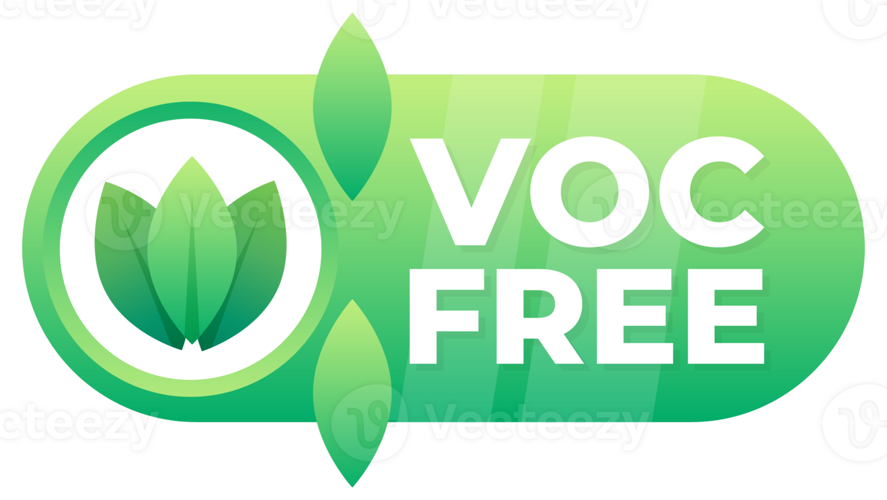 Green label with a leaf motif for VOC Free products, representing no volatile organic compounds used png