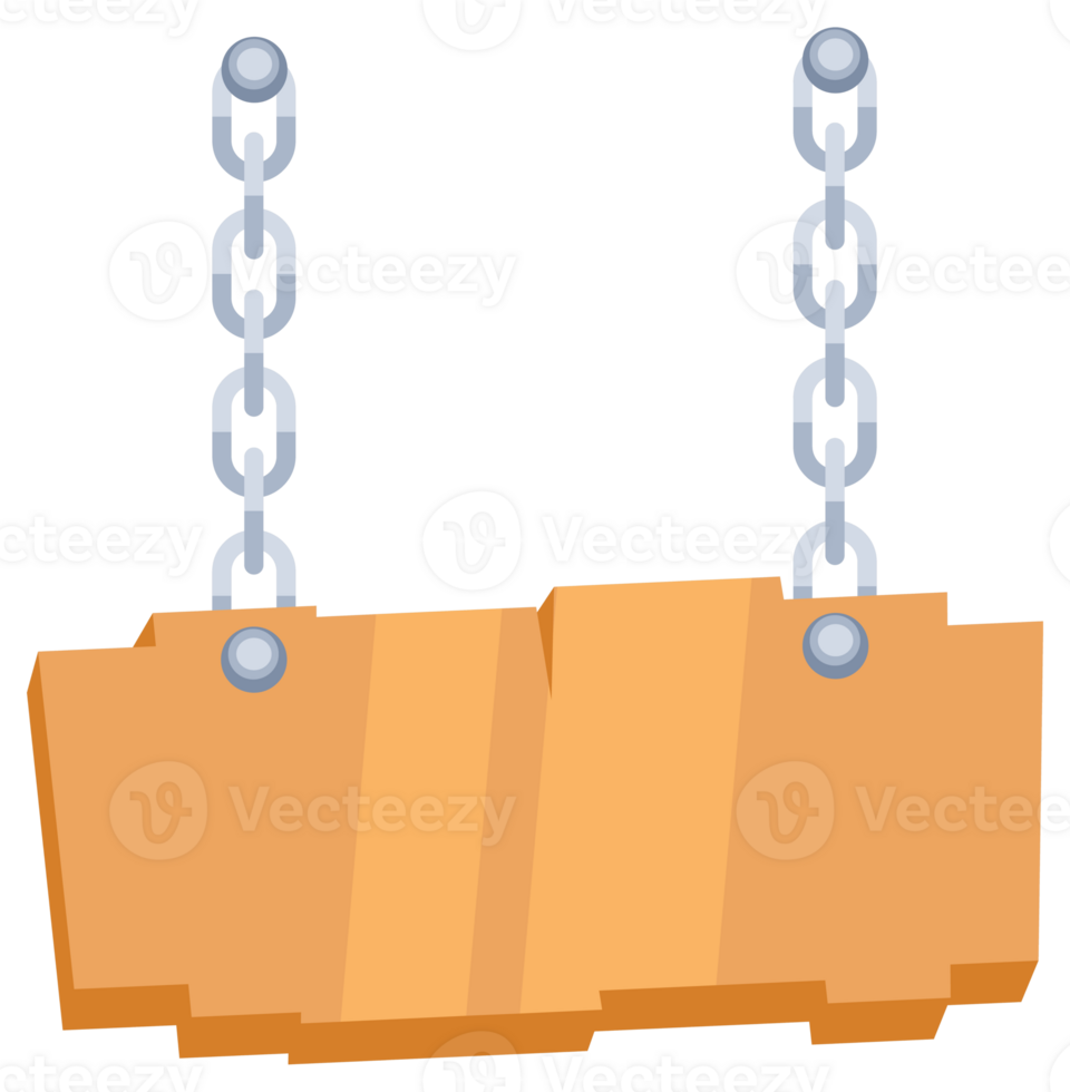 Wooden sign boards hanging from chain. illustration png