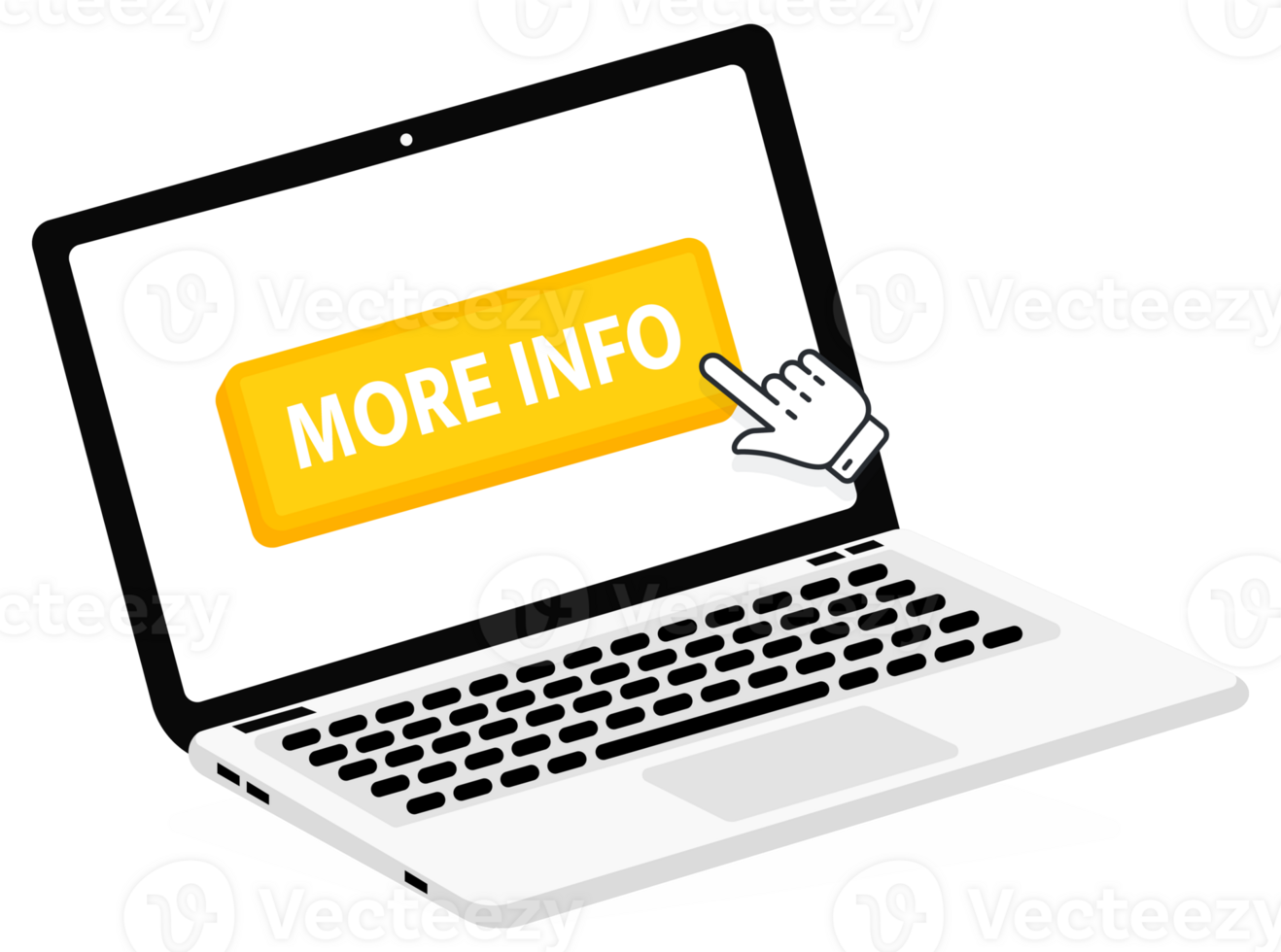 More info text on Laptop screen with a red button . Button with pointer clicking. Finger Pressing png