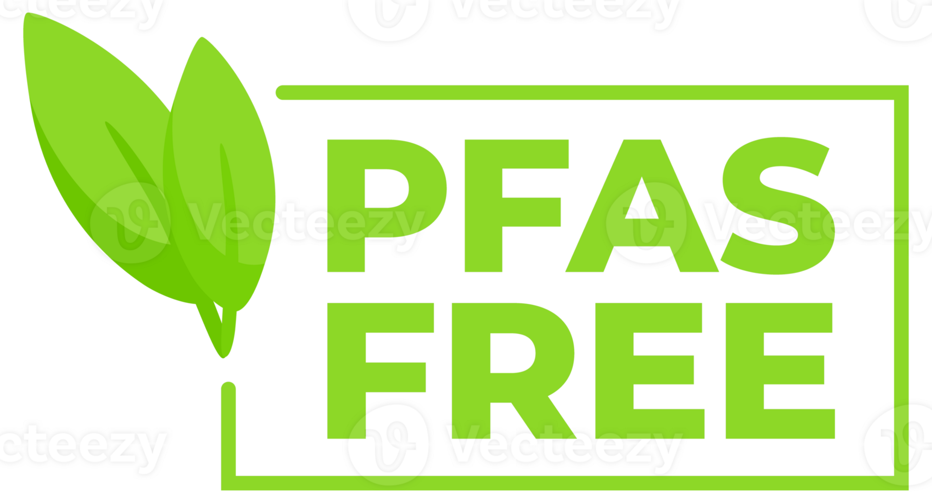A set of PFAS Free badges in various designs with leaf motifs, indicating chemical free and environmentally safe products. png