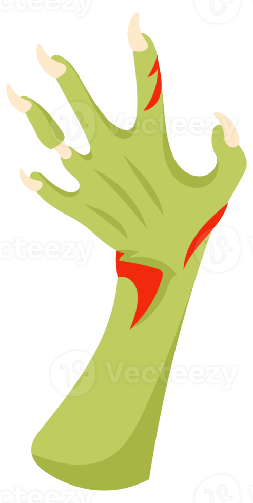 Four pairs of scary zombie hands rising up with blood for halloween party. png