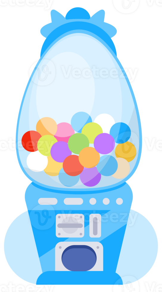 Four colorful gumball vending machines dispensing sweet candy, isolated on white background png