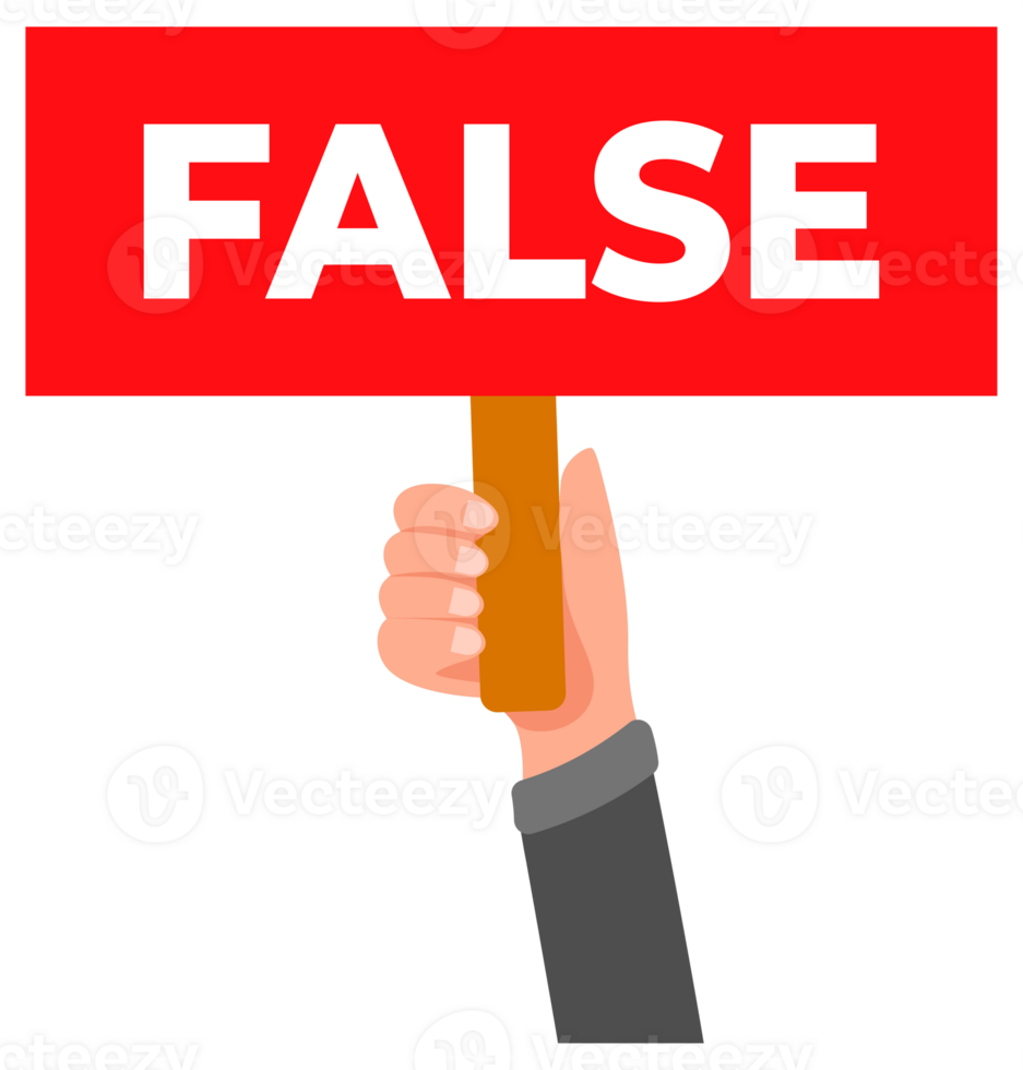 Businessman hands holding true and false signs placards making decision png