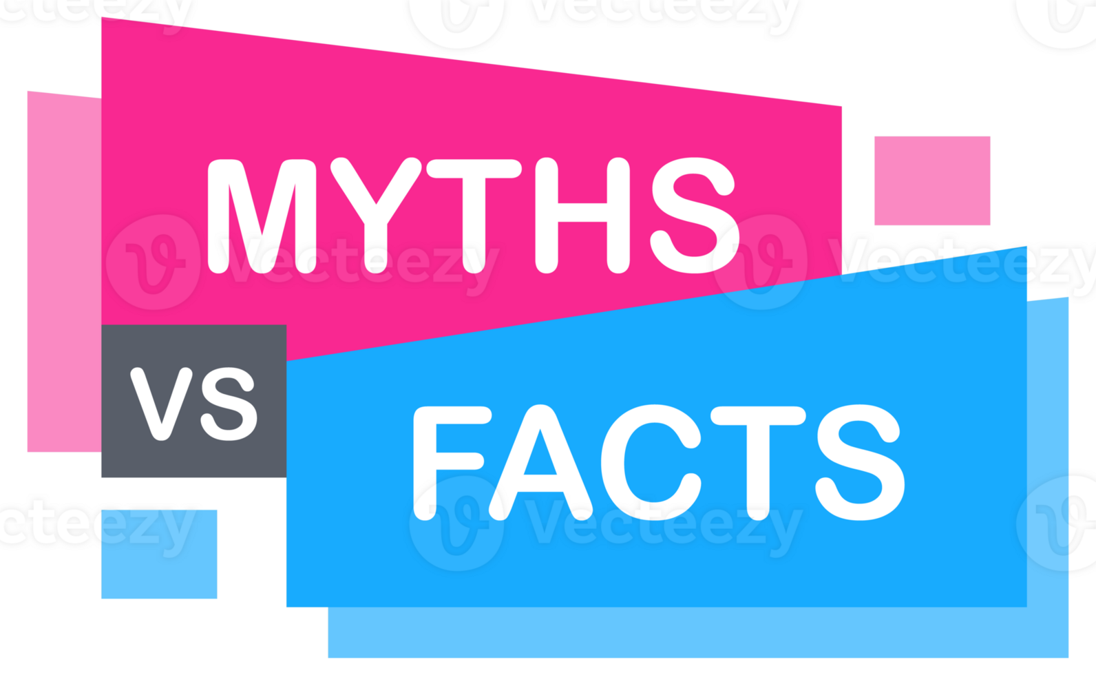Colorful set of six logos showing the concept of myths versus facts, separating truth from lies png