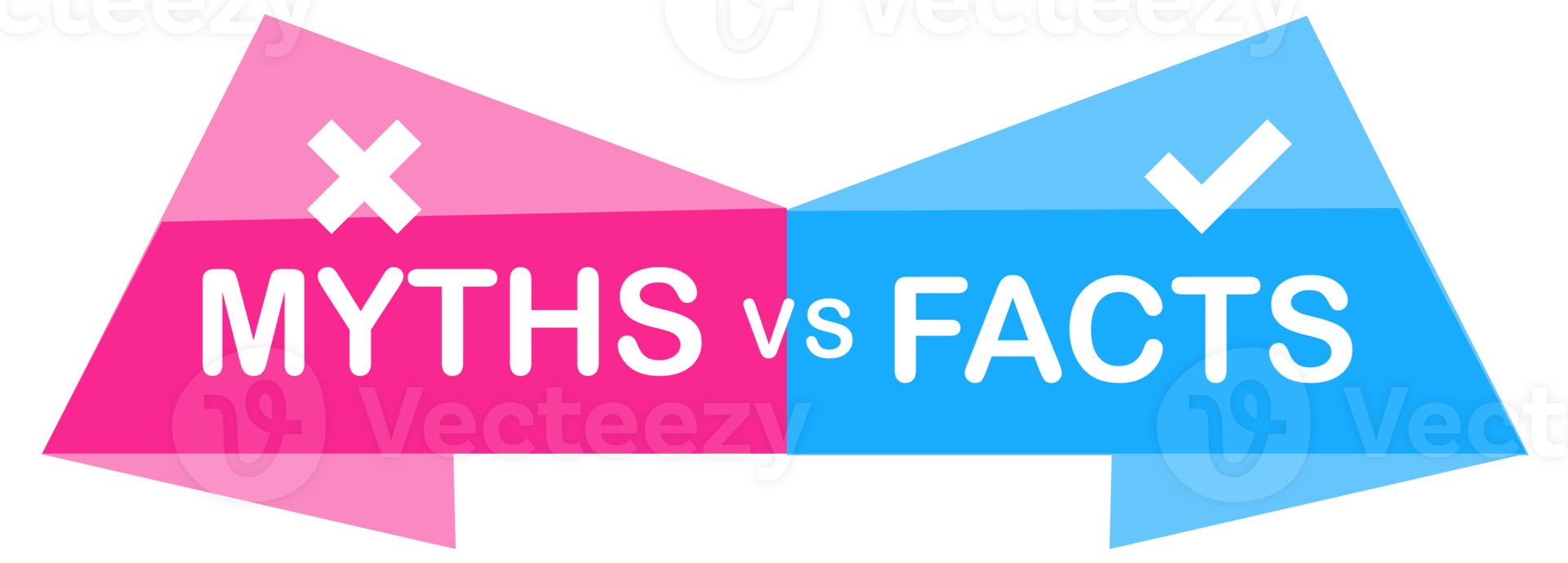 Colorful set of six logos showing the concept of myths versus facts, separating truth from lies png