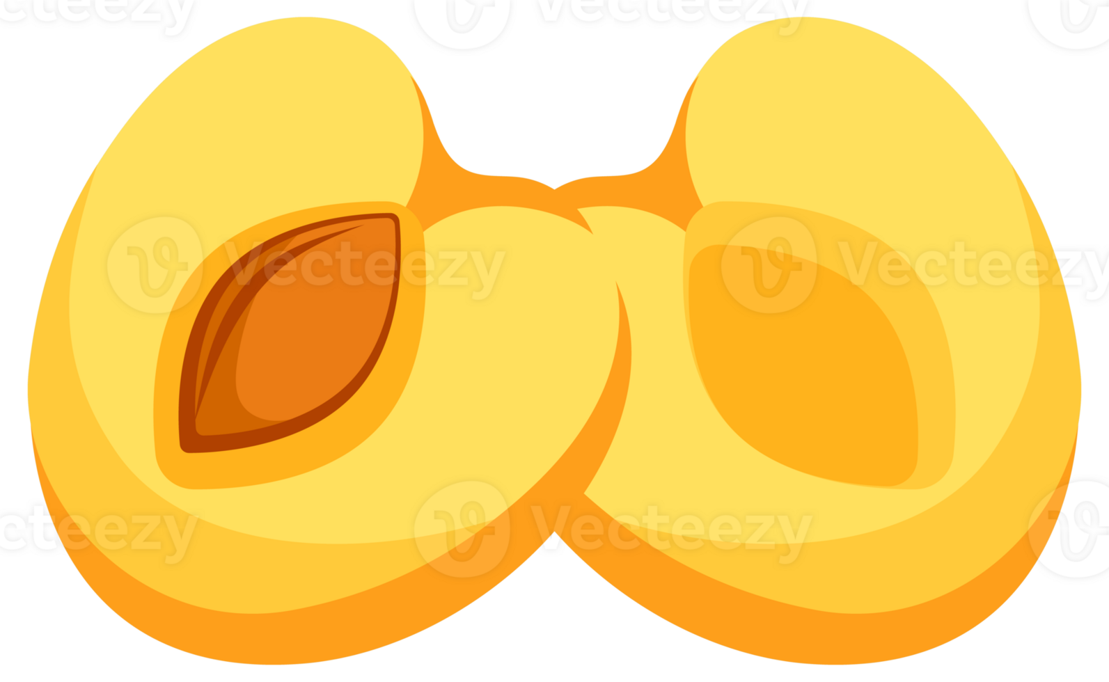 Apricots with leaf and half apricot with leaves. Cartoon fruit set. png