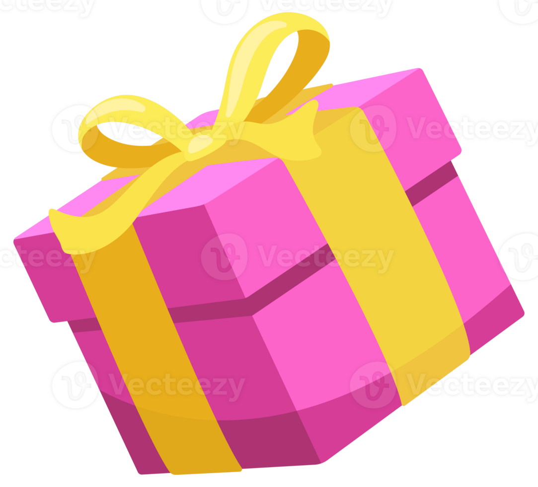 Set of pink gift boxes with yellow ribbons is floating and rotating on a white background png