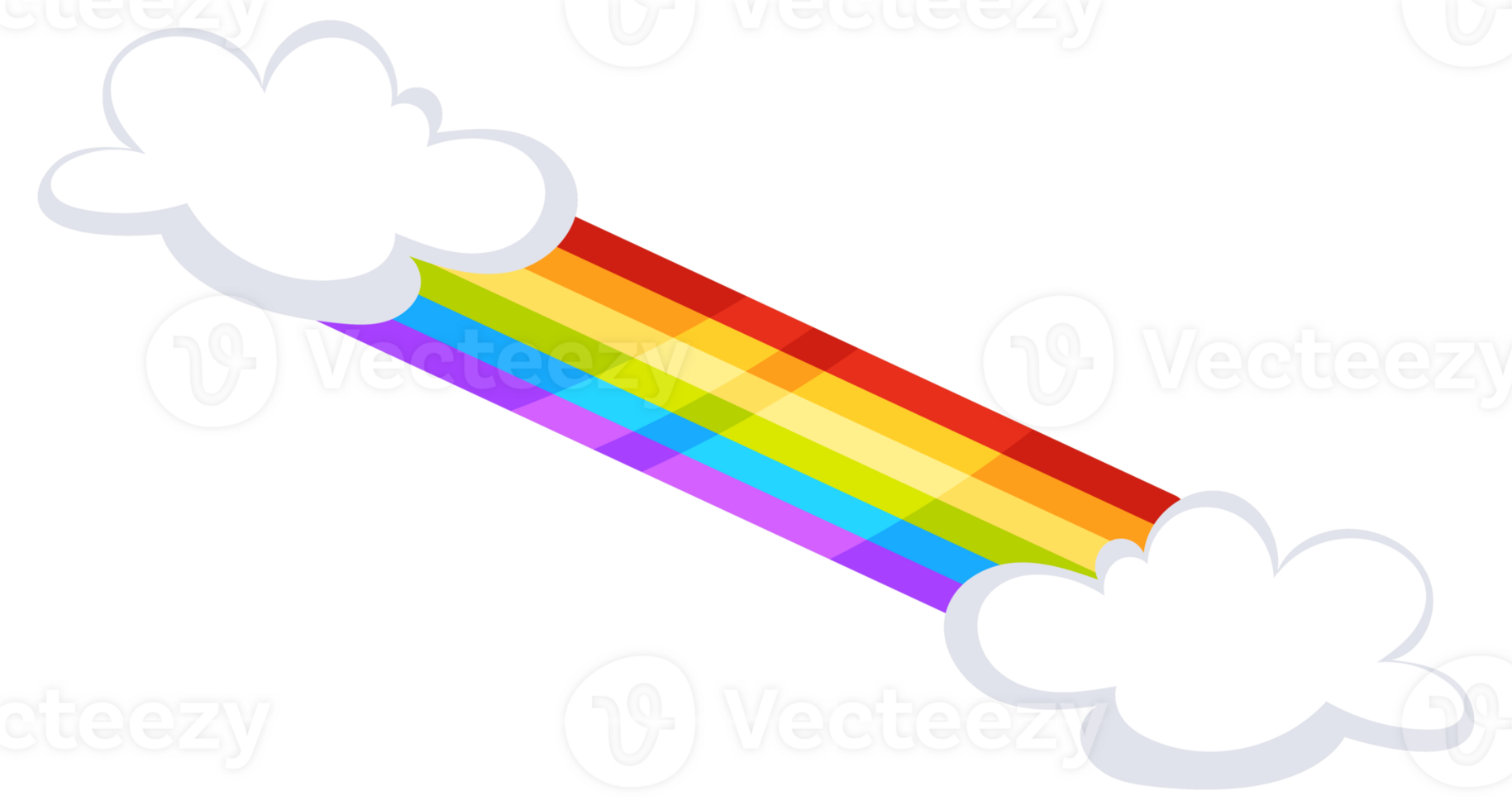 Rainbows and round halo rainbow with clouds on white background. png
