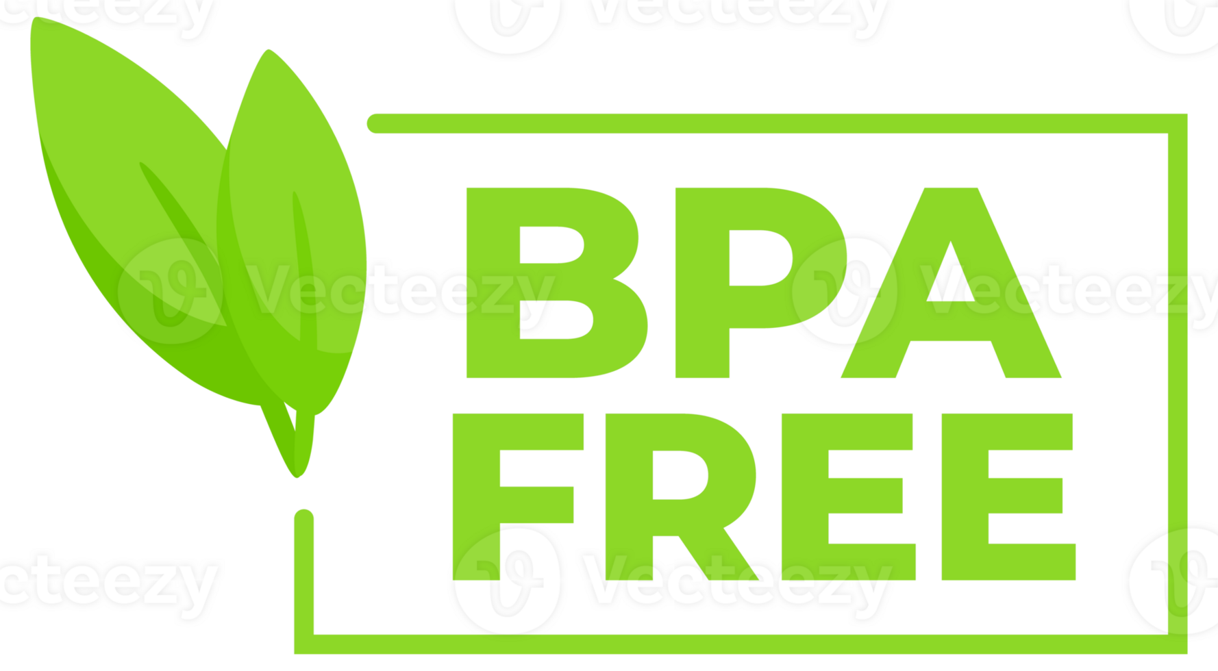 Set of green BPA Free badges with leaf, indicating products free from bisphenol for health and safety. png