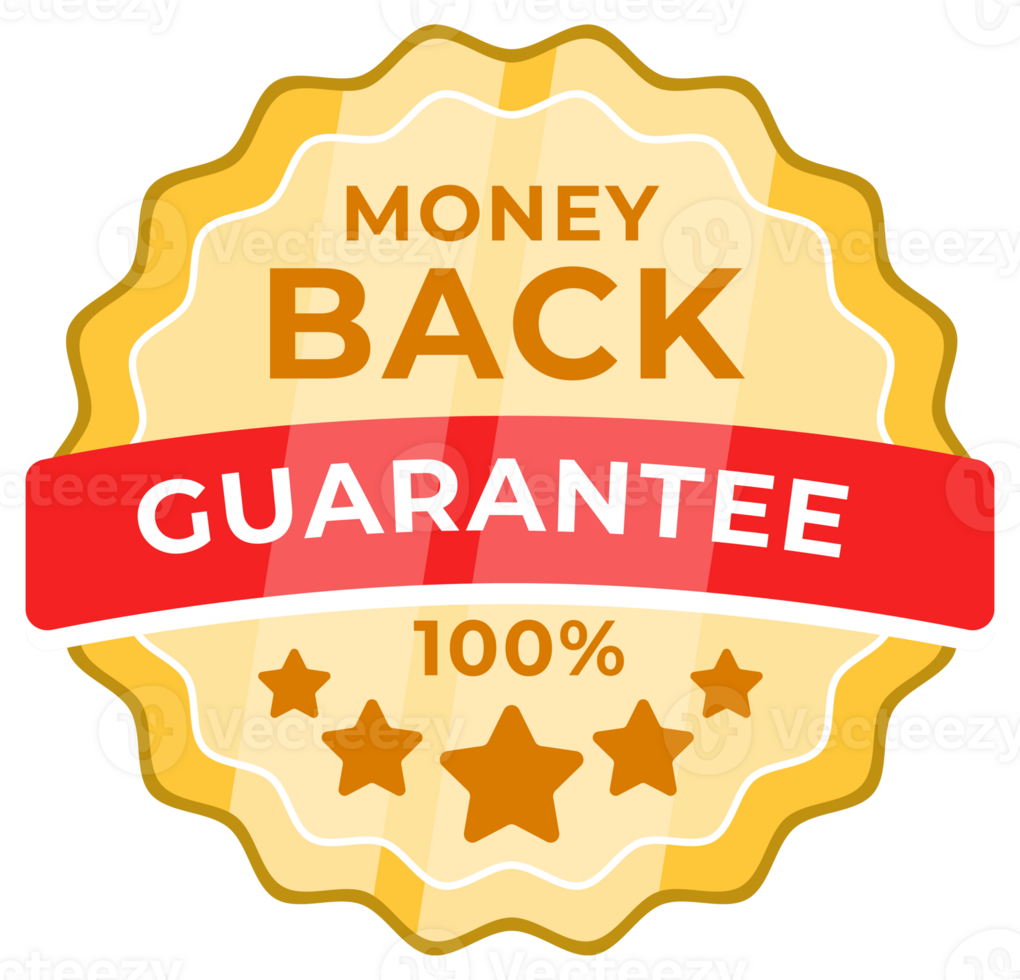 Attractive badge proclaiming a Money Back Guarantee , suitable for businesses offering consumer assurances and trust-building services png