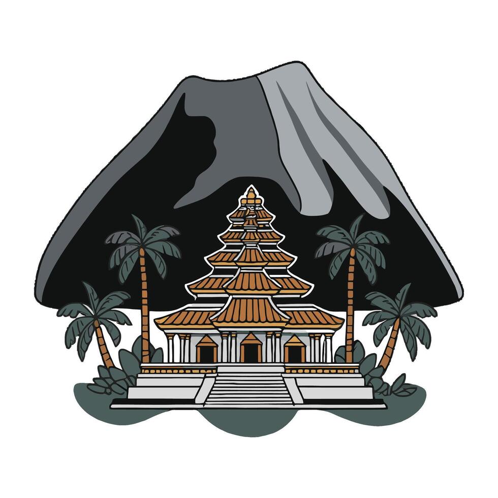The temple and the mountain in the background vector