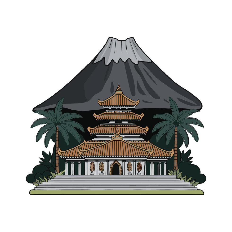 A pagoda with a mountain in the background vector