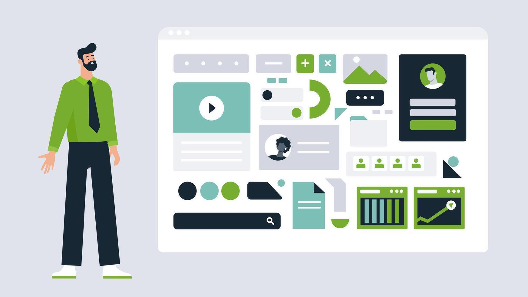 Modern UI, UX Illustration of Dashboard Elements with Business and User Profiles vector