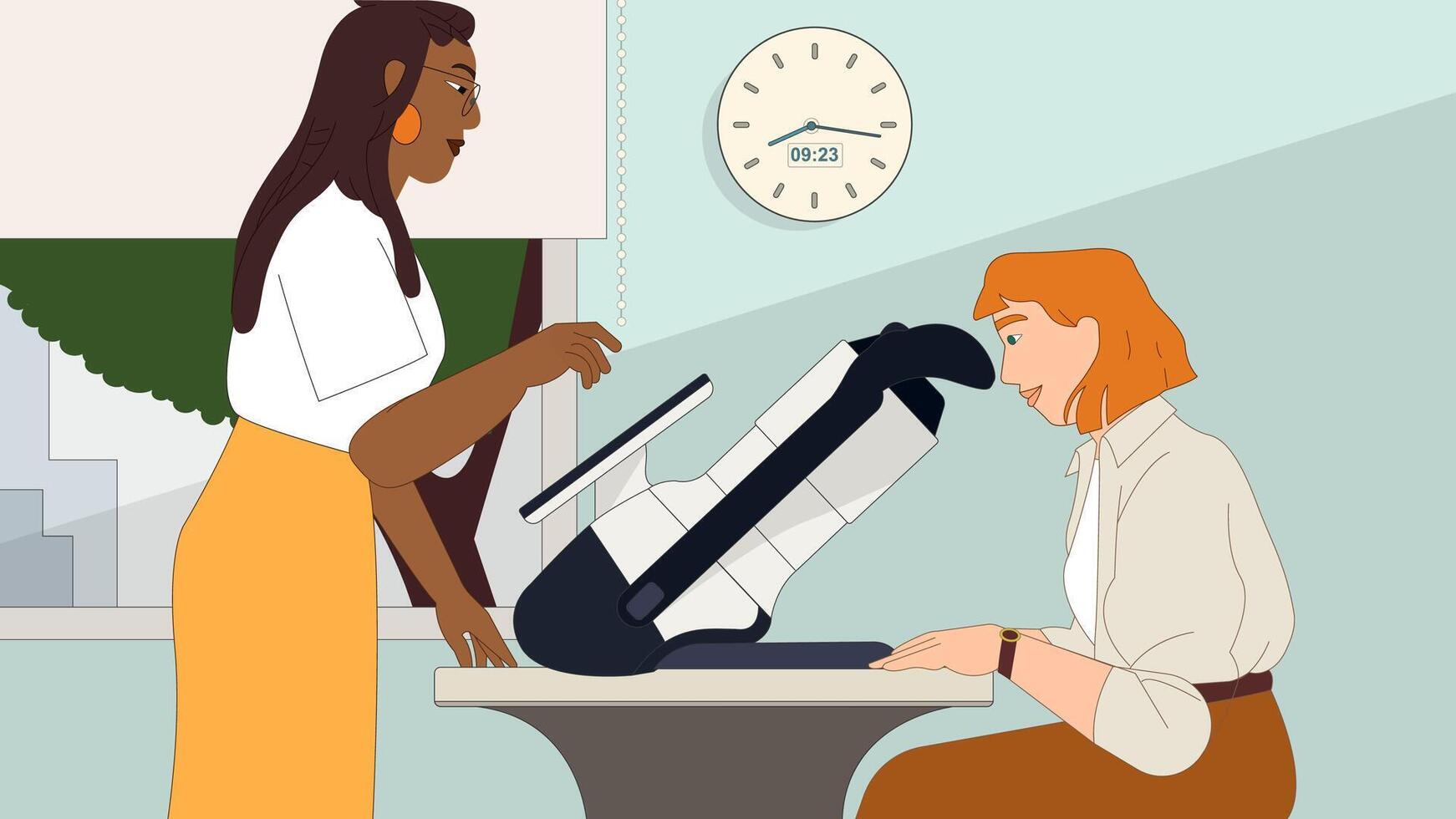 Professional Eye Examination Scene with Modern Equipment in Flat Art vector