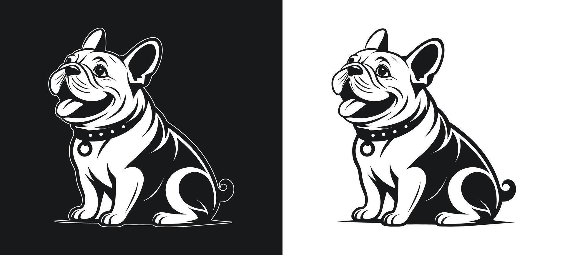 Smiling Bulldog Figure in Silhouette on White vector
