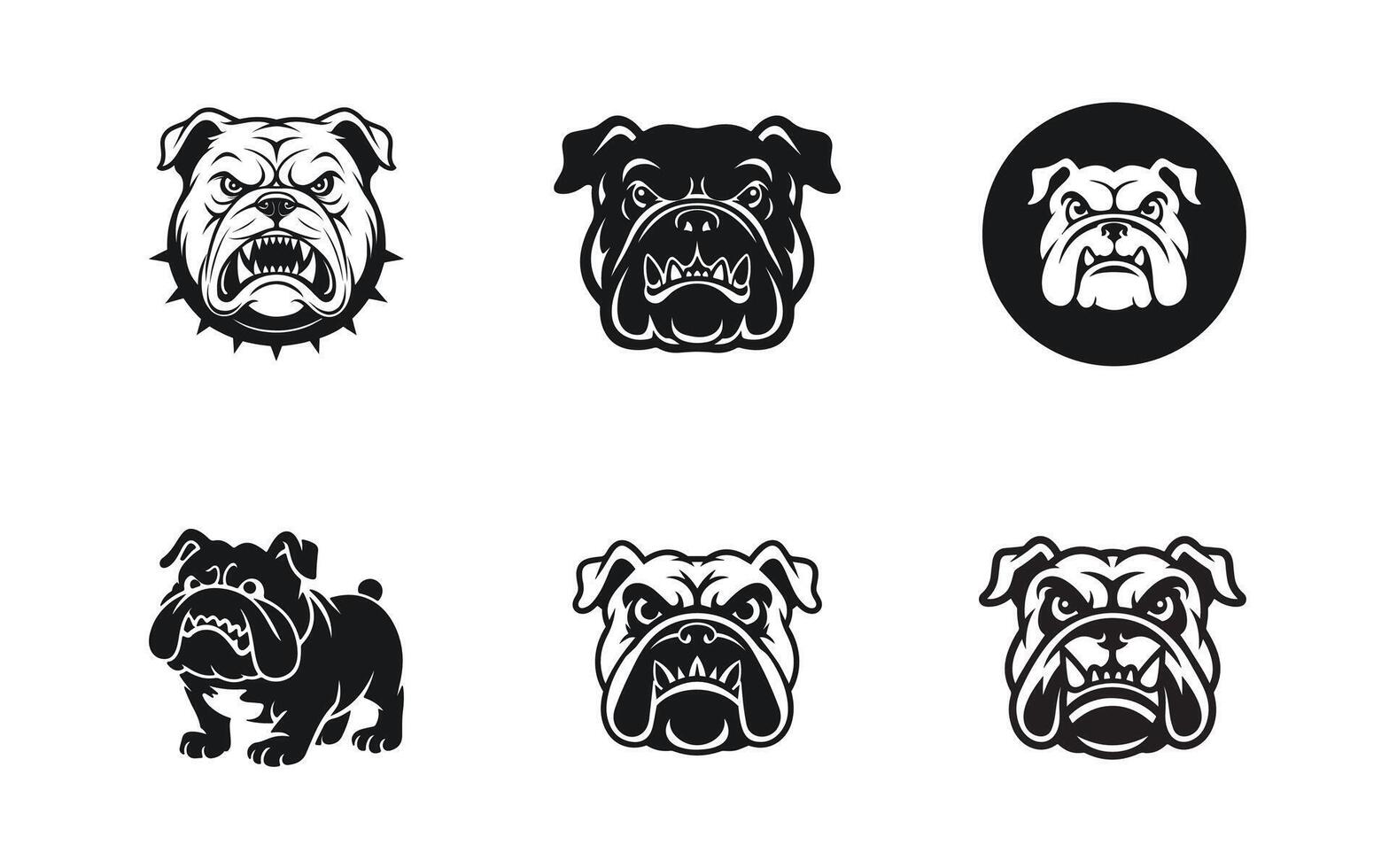 Bulldog Face Silhouette Bundle with Angry Expression vector