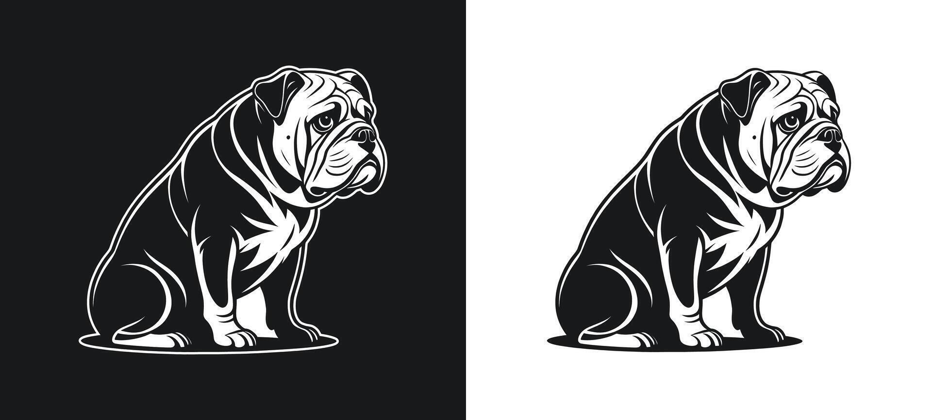 White Outline of a Bulldog with a Sad Expression vector