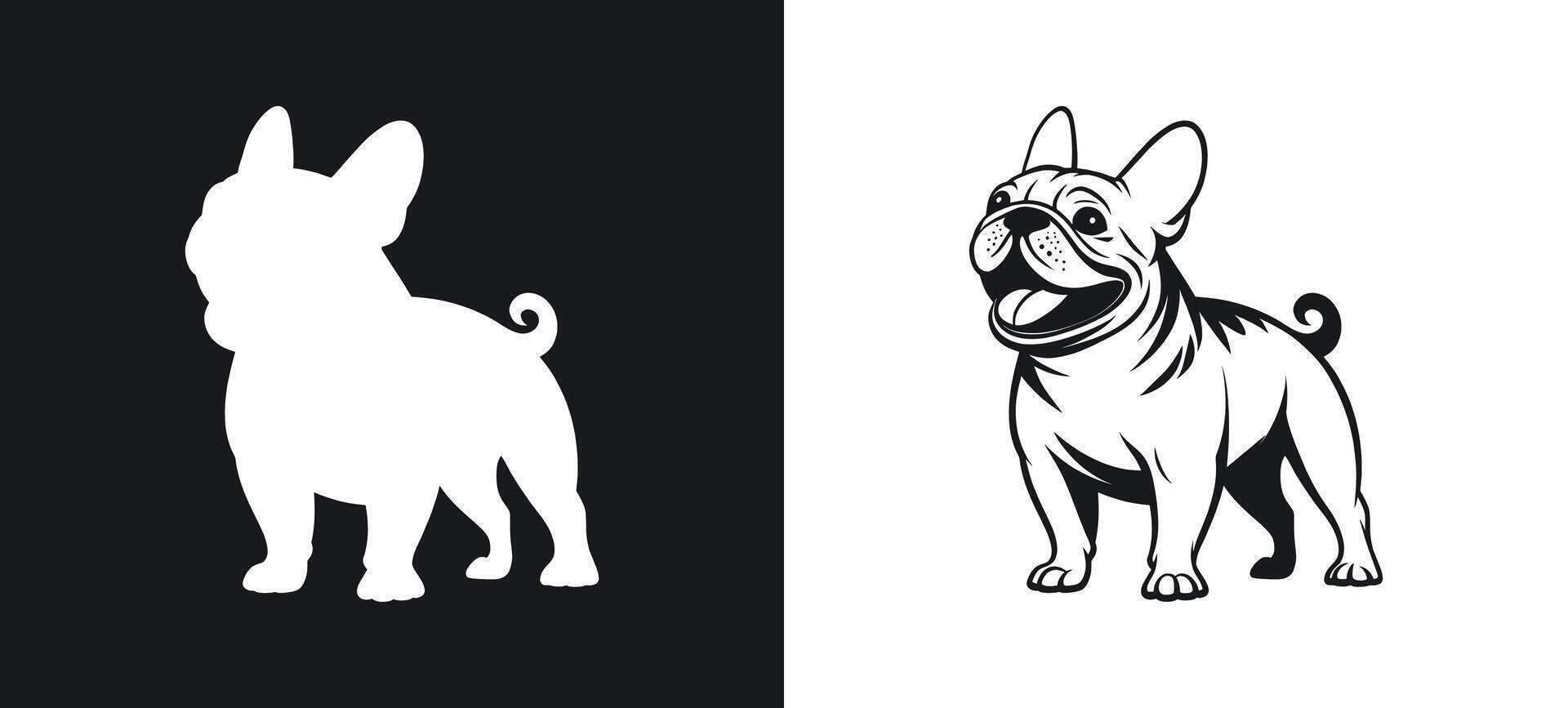 White Bulldog Silhouette with Joyful Expression vector