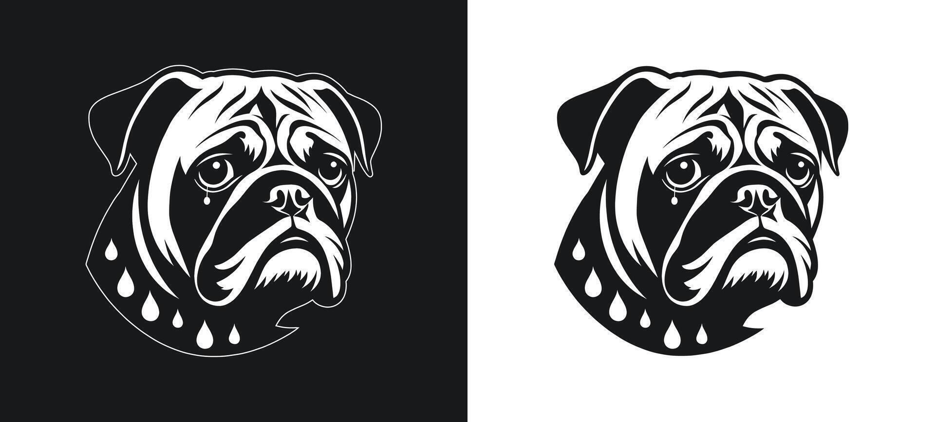 Bulldog Cry Face in Silhouette Form vector