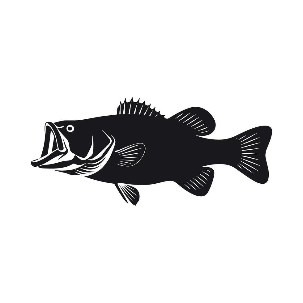 Bass Fish Icon Illustration in Silhouette vector