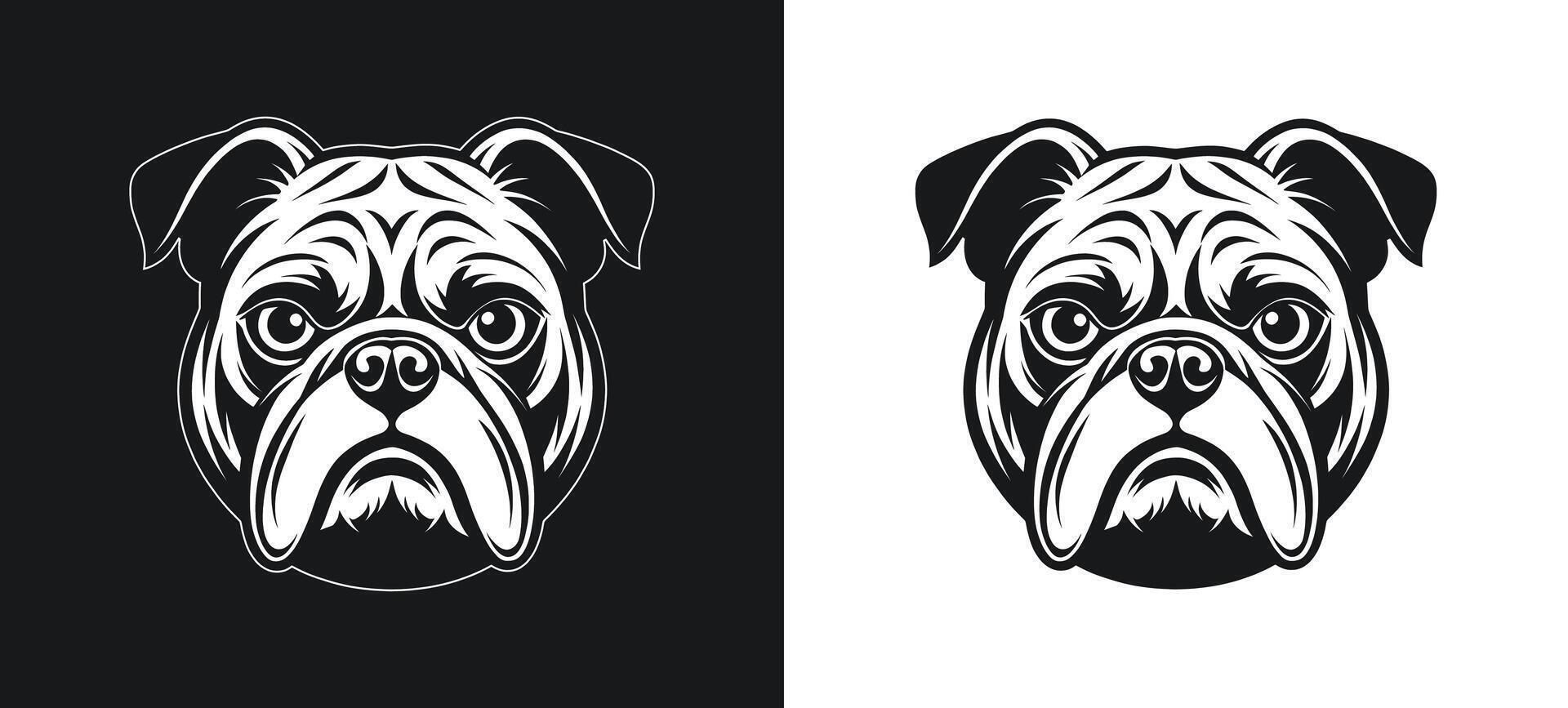 Fearful Bulldog Face in Silhouette Illustration vector