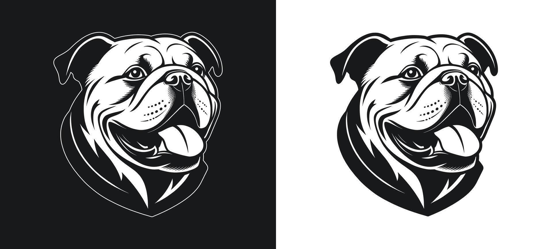 Smiling Bulldog Face in Silhouette Drawing vector