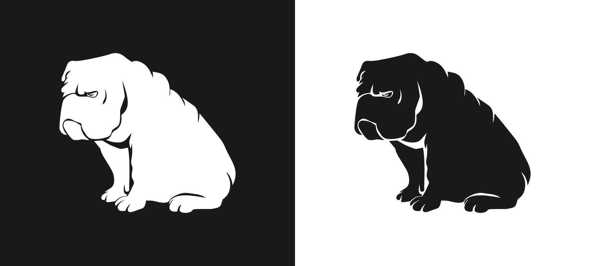 Sad Bulldog Illustration in White Silhouette vector