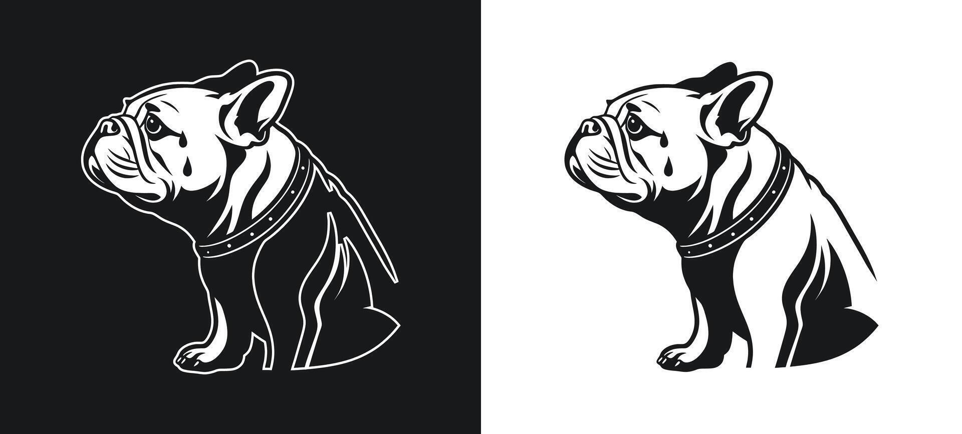 Crying Bulldog Face Expression Silhouette Drawing vector