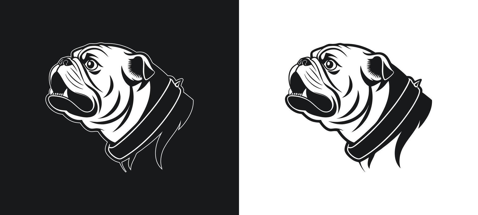 Bulldog Fear Face Expression in Silhouette Art vector