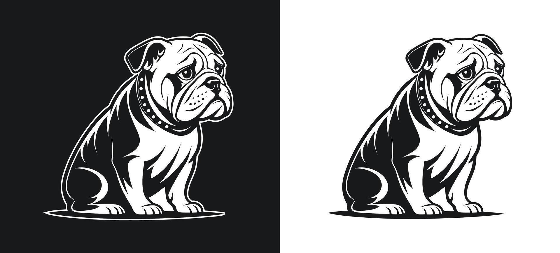 White Bulldog Silhouette with a Downcast Expression vector