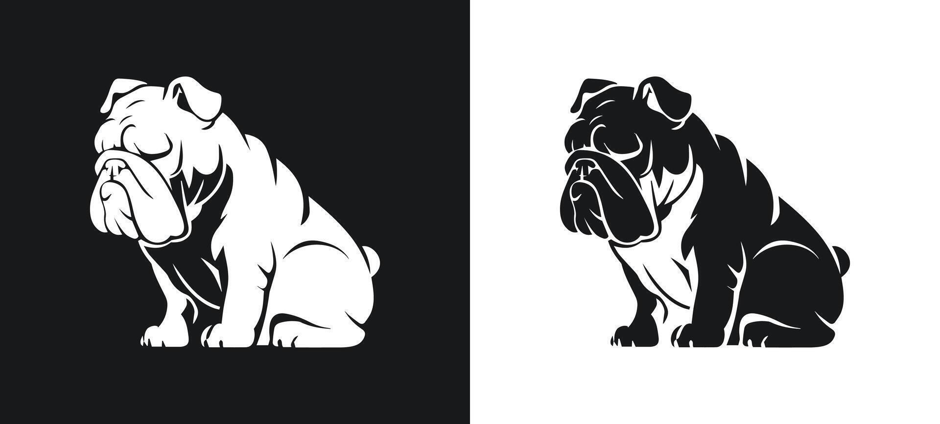 Bulldog Sad Expression Silhouette White Illustration vector